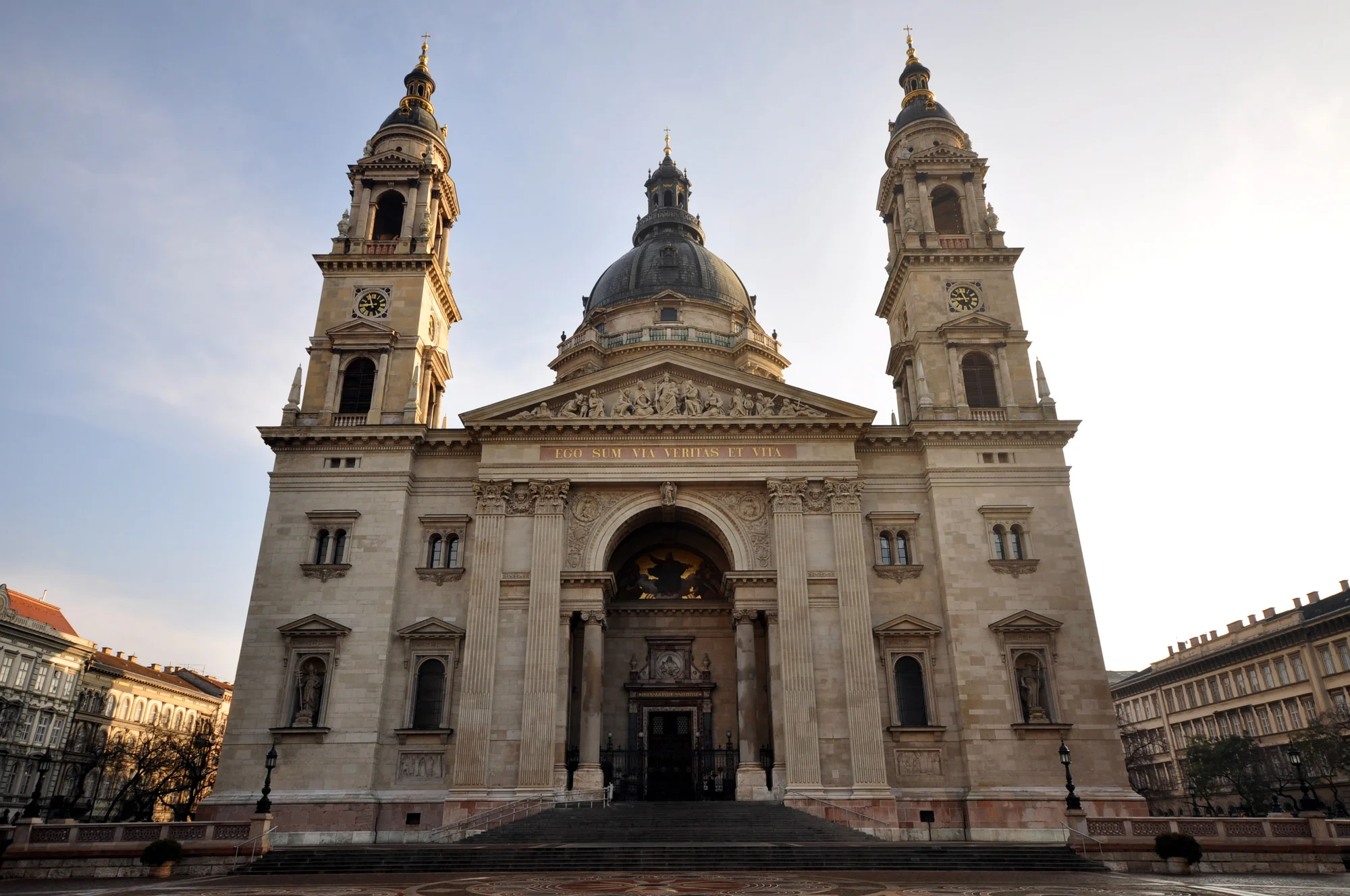 St. Stephen’s Basilica facade and dome at the centre of Budapest.